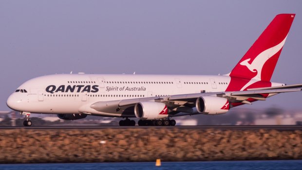 A Qantas Airbus A380 takes off from Sydney's Kingsford Smith Airport.