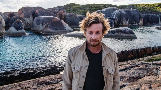 Simon Baker at one of the film's locations, Elephant Rocks, Denmark, WA.