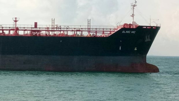 The oil and chemical tanker Alnic MC after a collision off Johor, Malaysia.