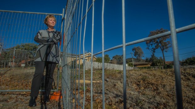 Felicity Prideaux, a former Mr Fluffy homeowner who participated in ANU's health study, at the site of her former home in Hackett on Wednesday.
