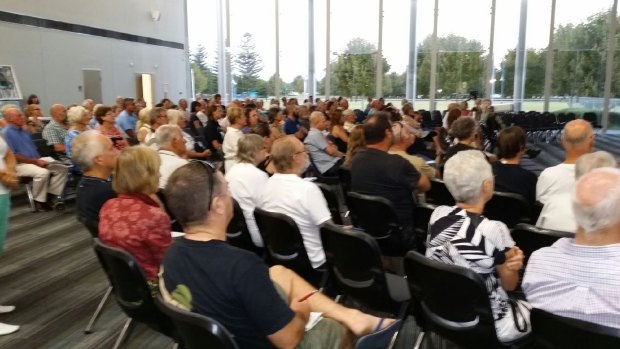 Rockingham residents gather at a public meeting hosted by the Hands off Point Peron group. 