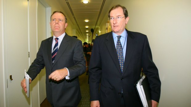 Peter Costello and Loughnane announce the new leaders of the Liberal Party in 2007.
