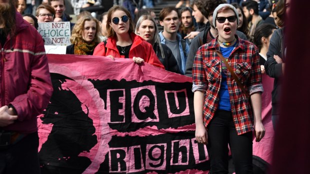Students rally at the State Library of Victoria demanding the federal government legalise same-sex marriage.