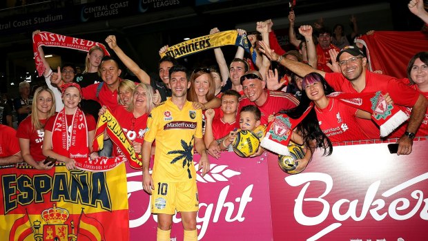 Friends, old and new:  Luis Garcia poses for a photo after his debut for the Central Coast Mariners.
