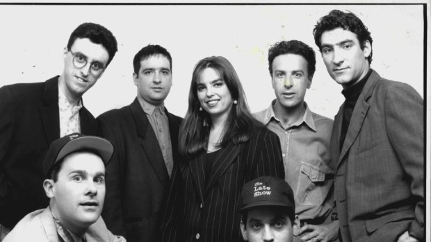 The D-Generation's The Late Show on the ABC was a huge success in the '90s. Back Row (L-R) Tony Martin, Mick Molloy, Jane Kennedy, Santo Cilauro and Jason Stephens. Front Row (L-R) Tom Gleisner and Rob Sitch. 
