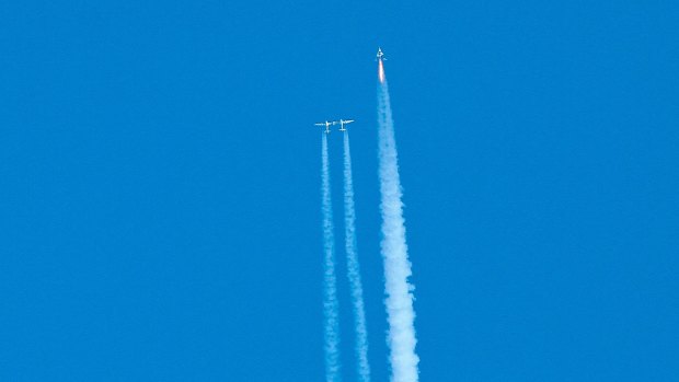 The Virgin Galactic craft launches for the edge of space. 