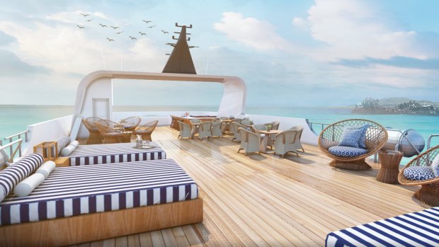 The sun deck on board Ecoventura's MV Theory.
