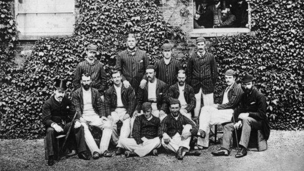 Bound for glory: The 1882 team that led to the birth of the Ashes, including George Giffen (third from left in the middle row), and Tom Garrett (front right). 