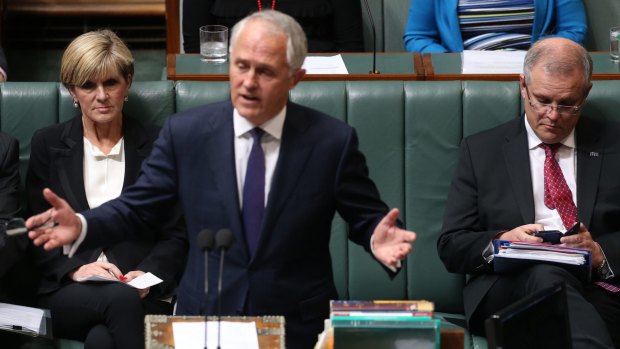Mr Turnbull with Julie Bishop and Scott Morrison.