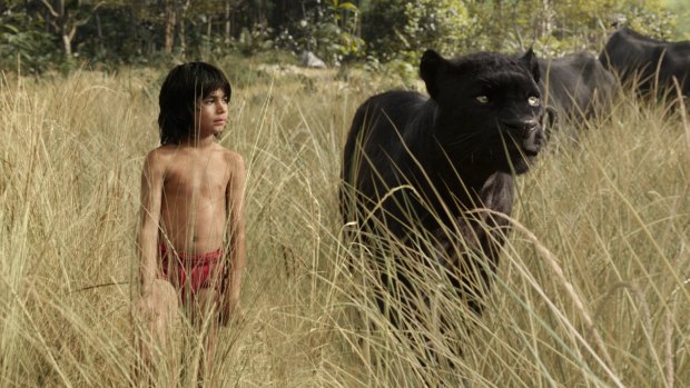 Mowgli (Neel Sethi) and Bagheera (voice of Ben Kingsley) in Jon Favreau's live action version of <i>The Jungle Book</i>.