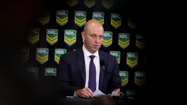 NRL chief executive Todd Greenberg  announces the punishment handed down to the Parramatta Eels.