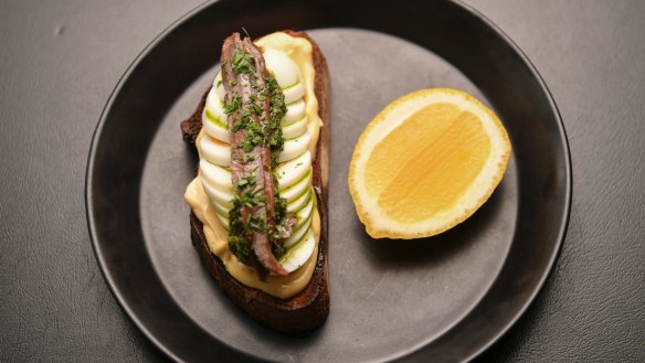 Anchovies and boiled egg on toast at Napier Quarter.