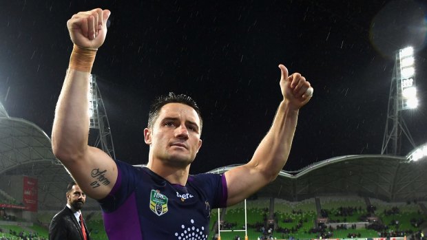 Golden Boot: Cooper Cronk waves to the crowd after playing his 300th game in September this year.