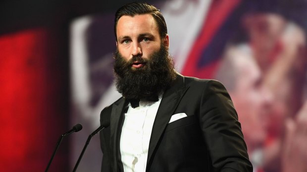 Jimmy Bartel wins the Jim Stynes Community Leadership Award at the 2016 Brownlow Medal.