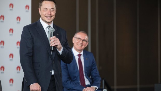 Tesla's Elon Musk and SA Premier Jay Weatherill announce the world's biggest lithium ion battery.