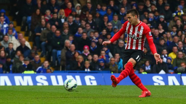 Dusan Tadic scores from the spot for Southampton  against Chelsea at Stamford Bridge on Sunday.