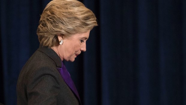Democratic presidential candidate Hillary Clinton walks off the stage after speaking in New York.