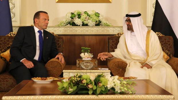Tony Abbott officially welcomed by the Crown Prince of Abu Dhabi, His Highness General Sheikh Mohammed bin Zayed Al Nahyan.