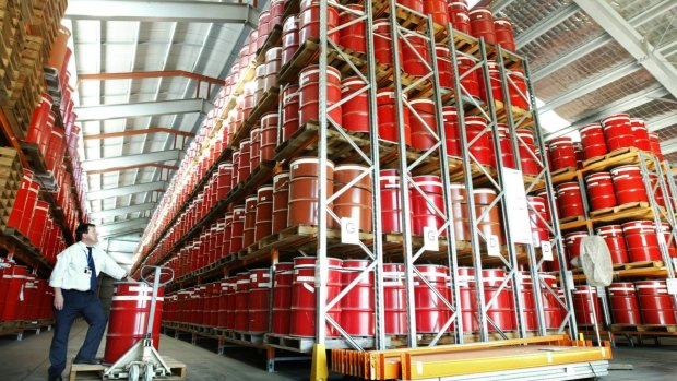 Stored drums of low-level radioactive waste at Lucas Heights in Sydney.