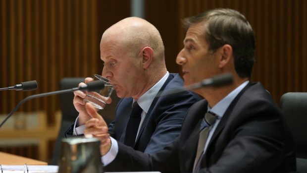 Commonwealth Bank chief executive Ian Narev  and the bank's chief risk officer David Cohen at the parliamentary inquiry last week.