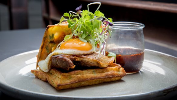 Cheffy brekkie: Duck leg waffles.