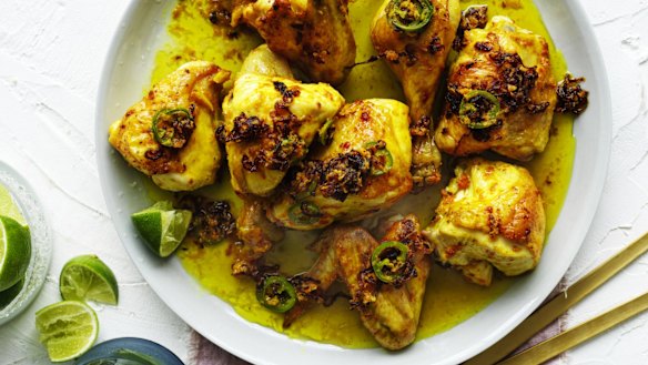 Alison Roman's baked chicken recipe makes use of anti-inflammatory turmeric.