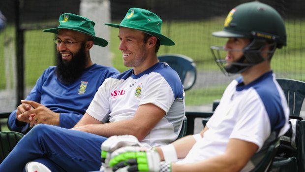 South Africa's finest: A.B. de Villiers with Hashim Amla at Manuka Oval.