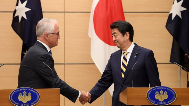 Prime Minister Malcolm Turnbull and his Japanese counterpart Shinzo Abe last week.The successful visit continues a turnaround in the Australian PM's political prospects.