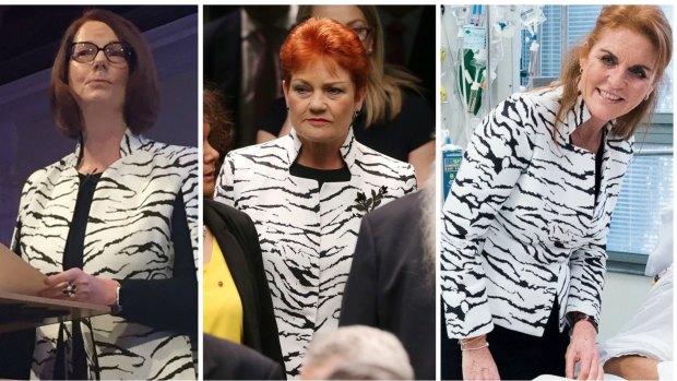 Julia Gillard, Pauline Hanson and Sarah Ferguson all wearing Carla Zampatti.