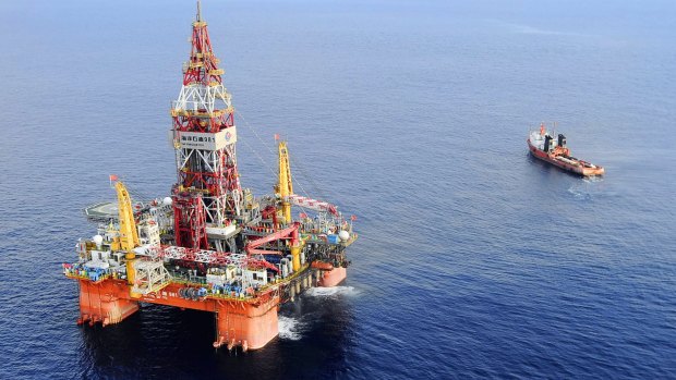 A Chinese oil rig that has recently been dragged into waters that Vietnam claims in the South China Sea.