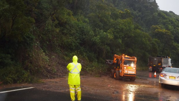 A small landslide closed the Princes Hwy at Kiama Heights.