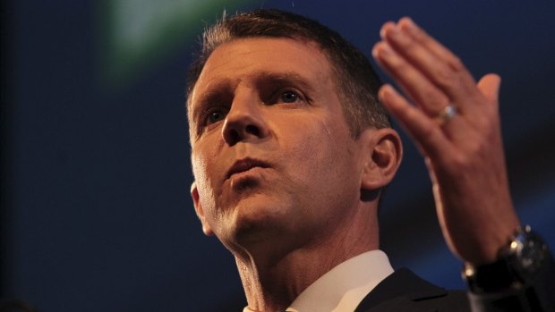 Mike Baird delivers an election campaign speech.