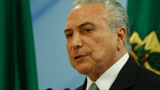 President Michel Temer delivers a statement following the release of a recording of him allegedly condoning bribery.