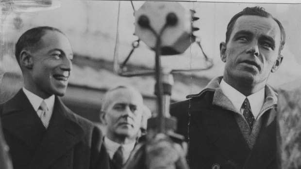Australian aviator Bert Hinkler (right) is killed when his aircraft crashes in mountains in Italy en route from England to Australia. Pictured here in 1931 with Sir Philip Sassoon.