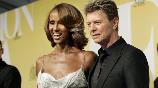 A 2005 file photo showing singer David Bowie and his then wife Iman.