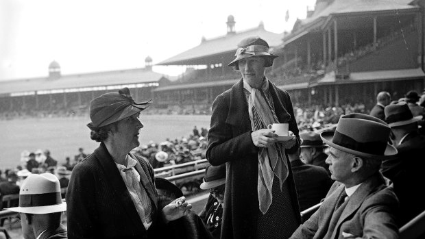 Spectators enjoy a cup of tea at an Australia v England Test match at the SCG in 1936.