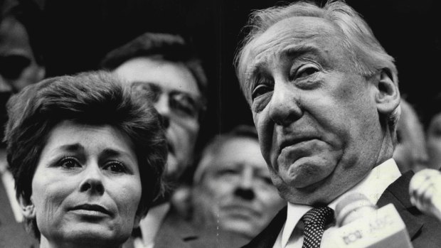 Lionel Murphy and his wife, Ingrid, moments after he was found not guilty at his second trial.