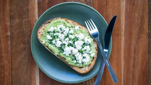 Avocado and goat's cheese on toast.