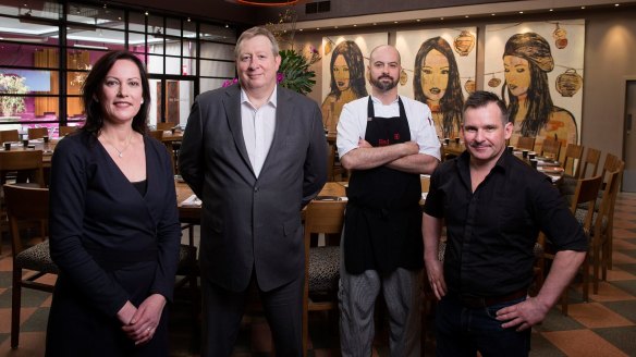 (L-R) Vanessa Green, Andrew Cameron, Noah Crowcroft and John McLeay at Red Spice Road restaurant in Melbourne.