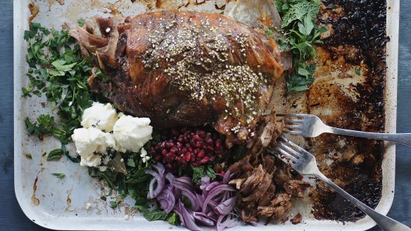 Middle Eastern slow-roasted lamb shoulder.