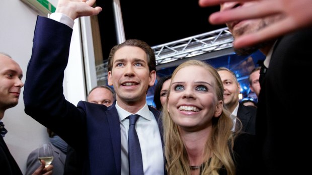 Austrian People's Party leader Sebastian Kurz celebrates his conservative party's victory last week.