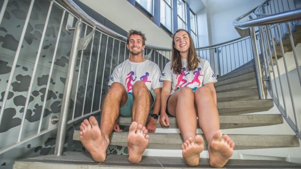 Canberra locals Jackson Bursill and Cassie Cohen stop for a rest day in Canberra on their way to complete a 4,000km run from Cooktown to Melbourne. The pair hope to promote multiculturalism by sharing the experiences of refugees and migrants they have met along the way. 