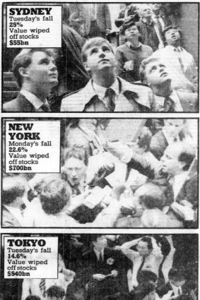 Clippings from the front page of the Sydney Morning Herald - 21st October 1987