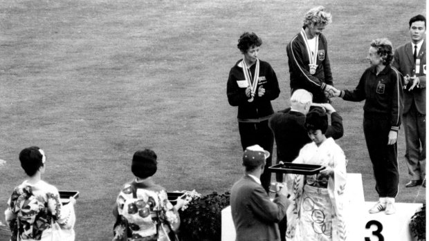 Betty Cuthbert tops the podium at the Tokyo Olympics in 1964.