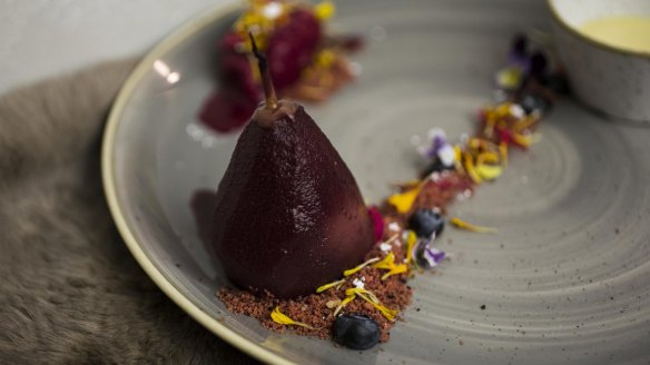 On Norsk Dor's dessert menu: pear poached in mulled wine and served with beetroot ice-cream.