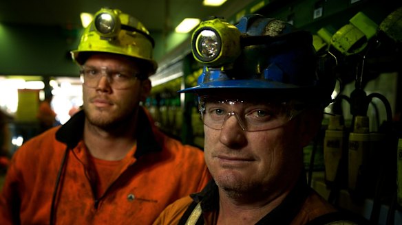 Mine workers Adam Powell and Darrin Francis, at the Springvale mine near Lithgow.