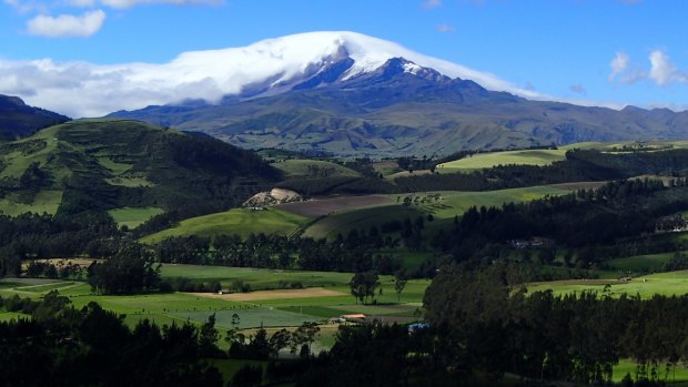 The volcanic snow-capped peak of Mount Cayambe. 