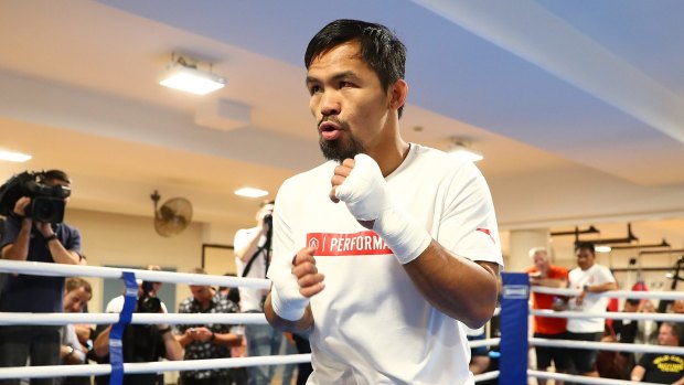 Ready: Manny Pacquiao trains at the Police and Citizens Youth Club gym on Tuesday.