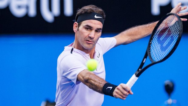 The master: Roger Federer gave Switzerland a 1-0 lead over Germany in Perth.