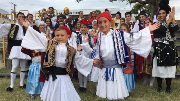 The face of Paniyiri Festival 2017 Niko Kalligeros (front left) and Dimitri Kastrissios (front right) with fellow Hellenic dancers.